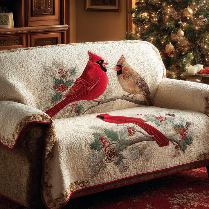 Winter Cardinals Quilted Sofa Cover