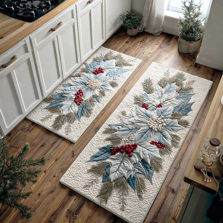 Winter Poinsettia Charm Kitchen Area Rug