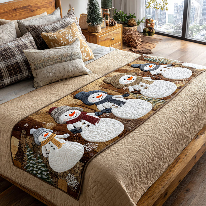 Winter Snowman Delight Quilted Bed Runner