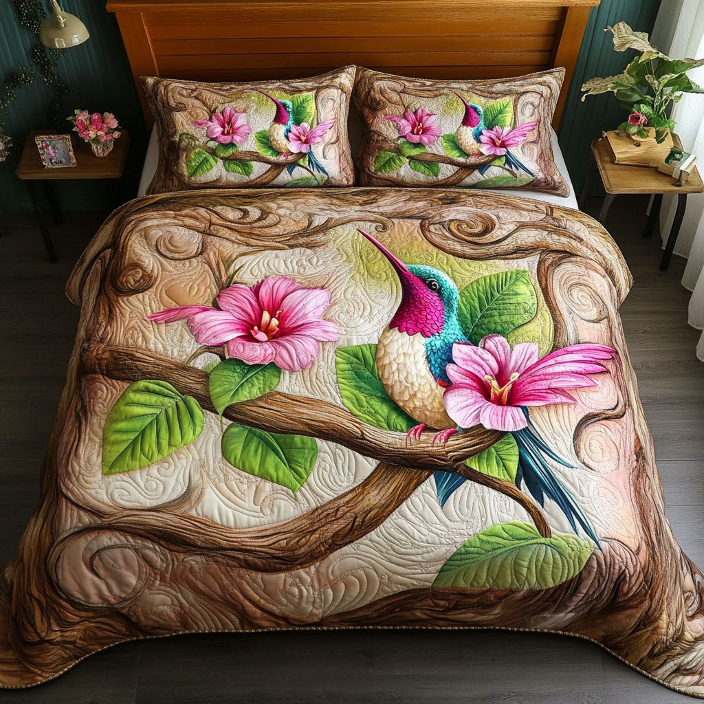 Hummingbird 3-Piece Quilted Bedding Set