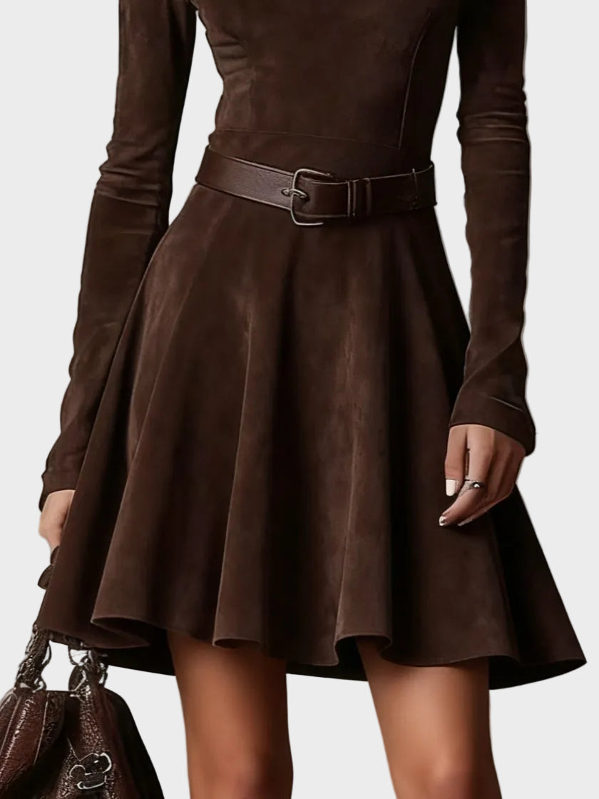 Vintage Dark Brown Suede Dress with Turtleneck