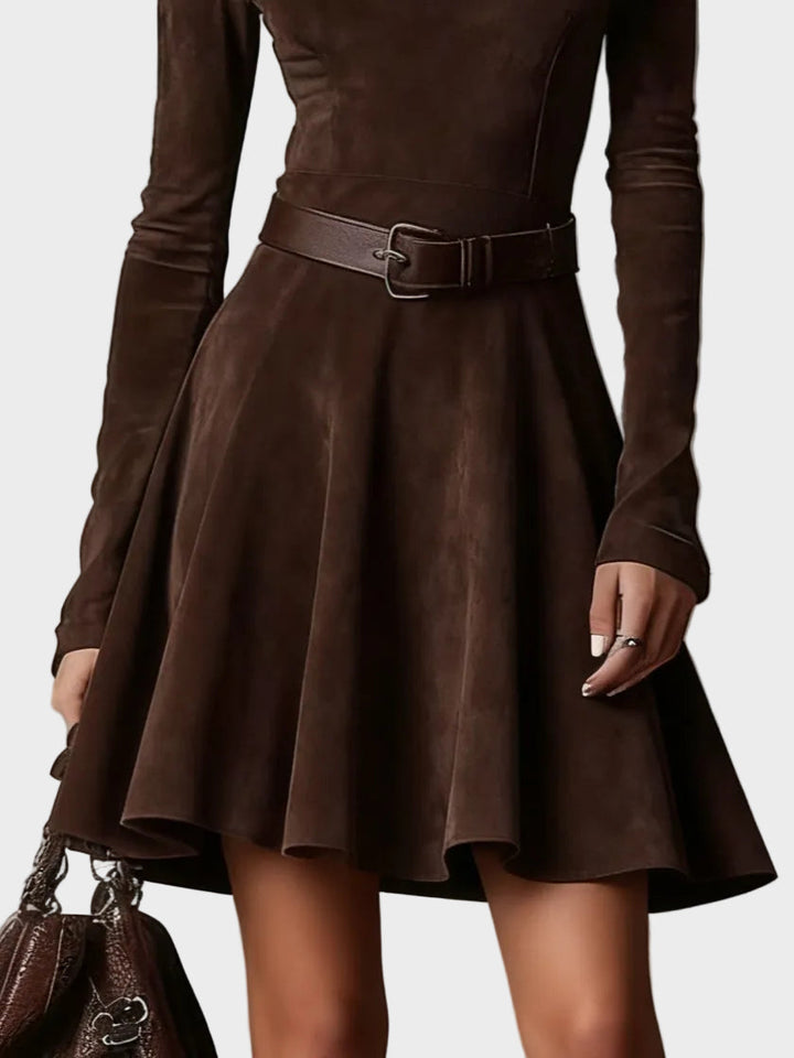 Vintage Dark Brown Suede Dress with Turtleneck