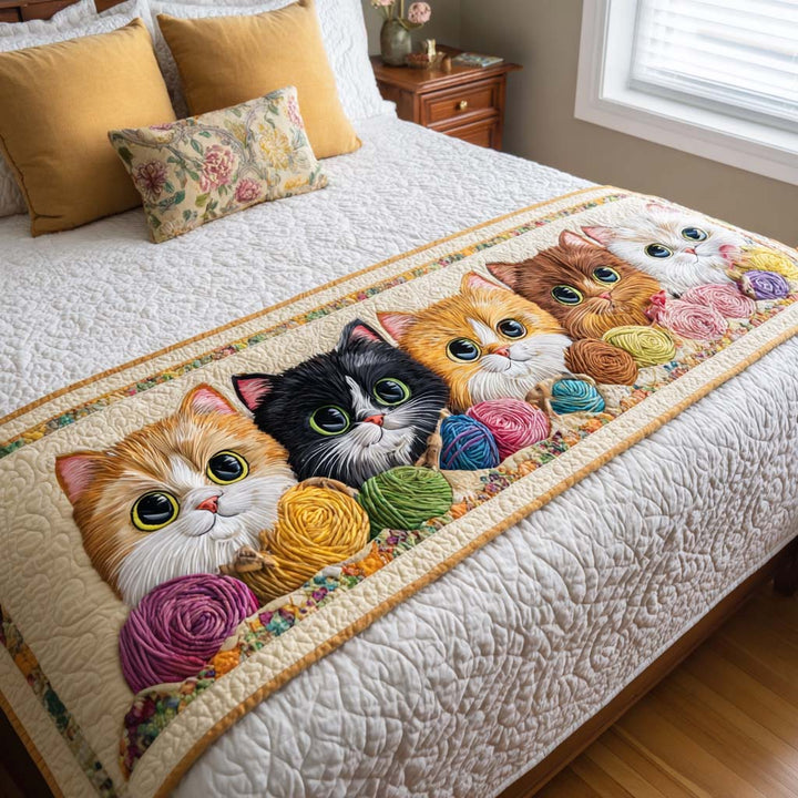 Yarn Cats Quilted Bed Runner
