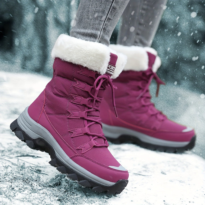 Women's Waterproof Snow Boots with Fur Trim and Laces