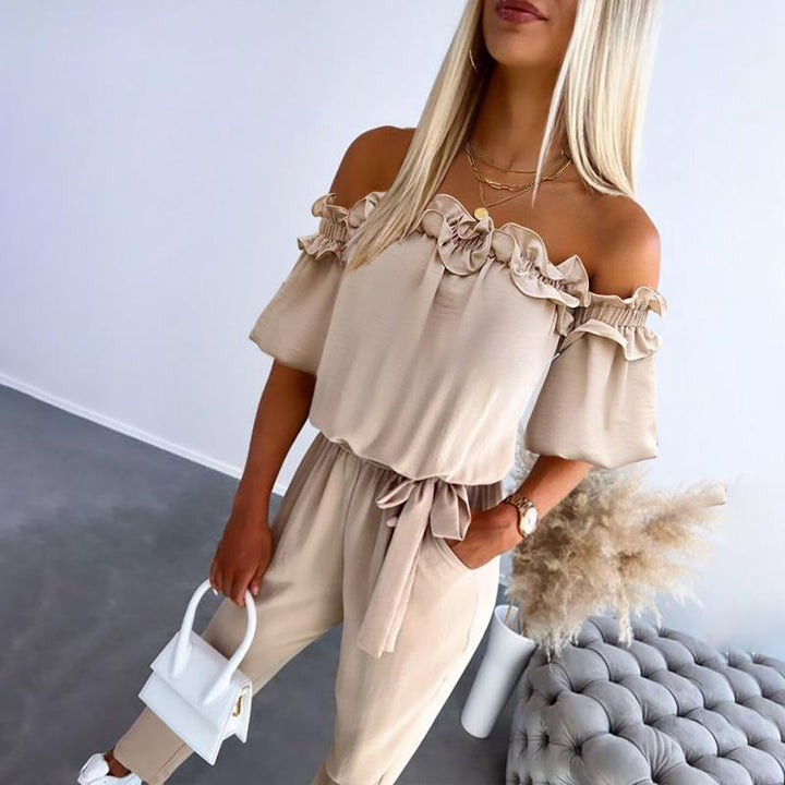 Nikola – Elegant jumpsuit with bare shoulders and a tie at the waist