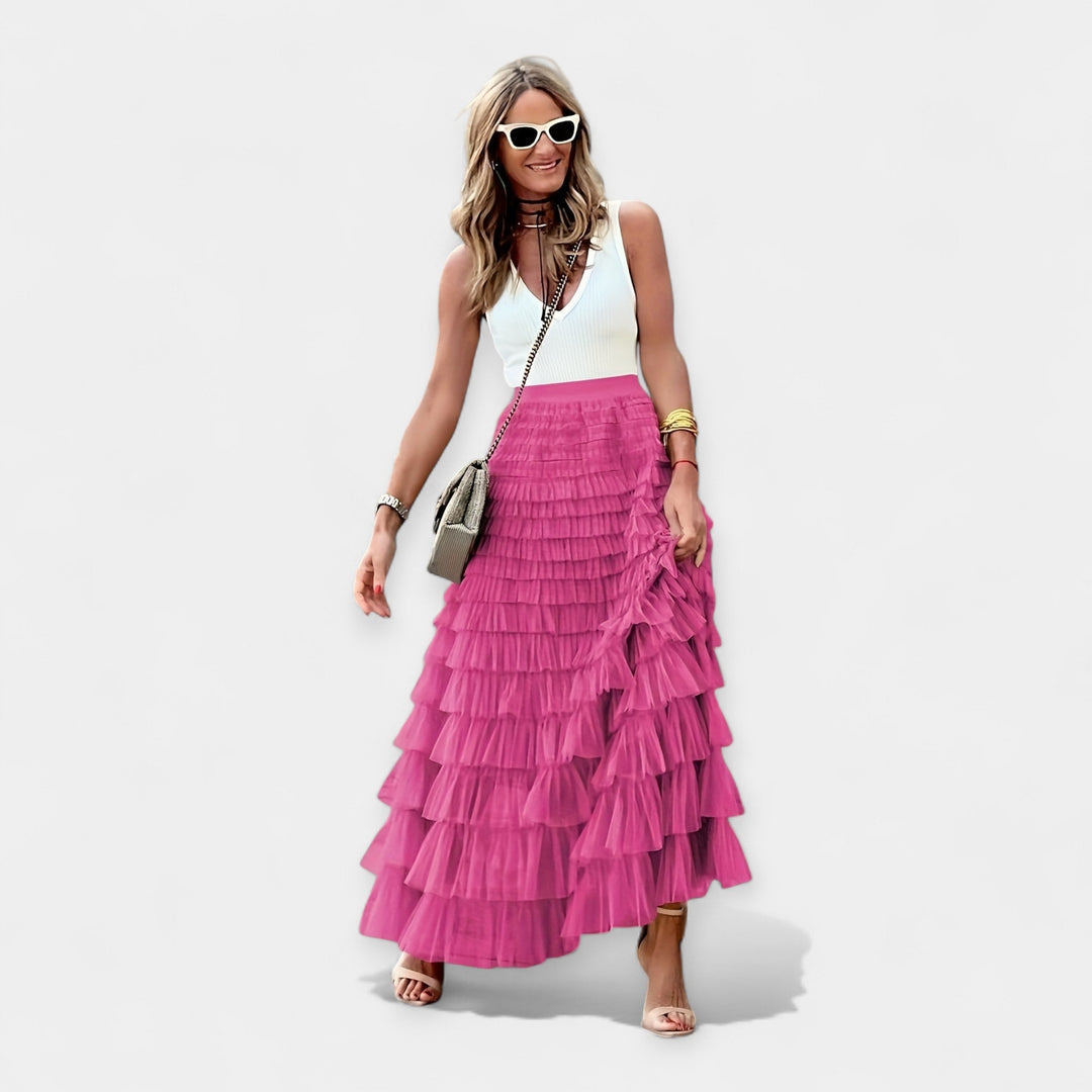 Valerie - Boho Skirt with Mesh Satin Trim