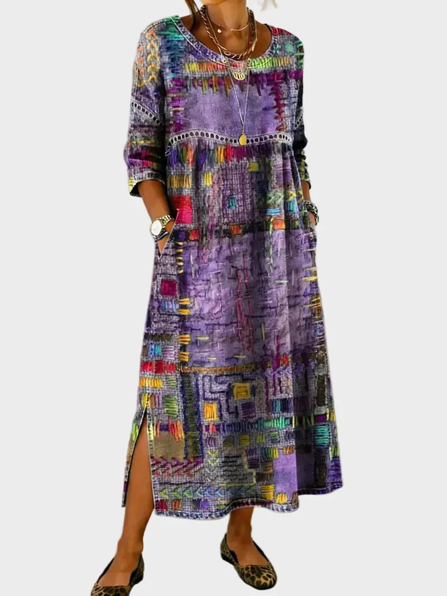 Inaya - Denim dress with ethnic patchwork