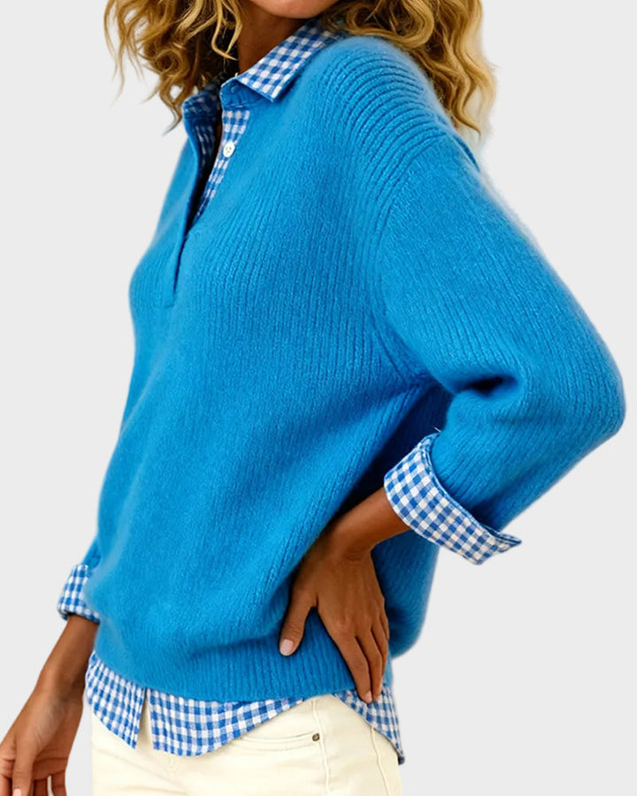 Viktoria - Colourful sweater with a checkered patchwork pattern