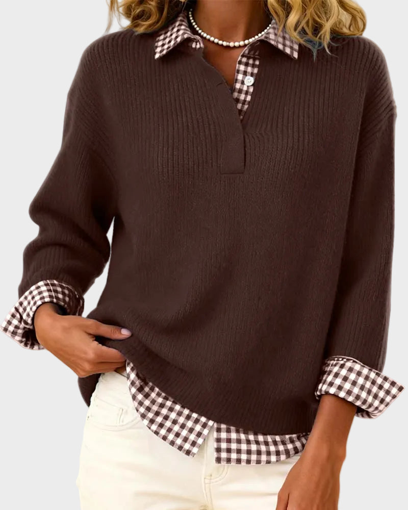 Viktoria - Colourful sweater with a checkered patchwork pattern