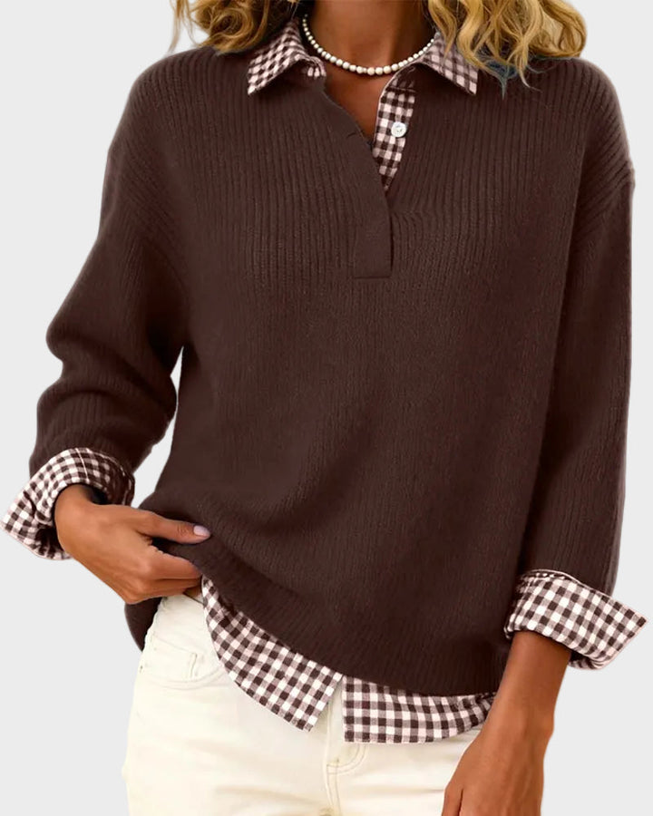 Viktoria - Colourful sweater with a checkered patchwork pattern