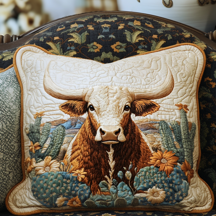 Desert Longhorn Quilted Bedding Pillow Case