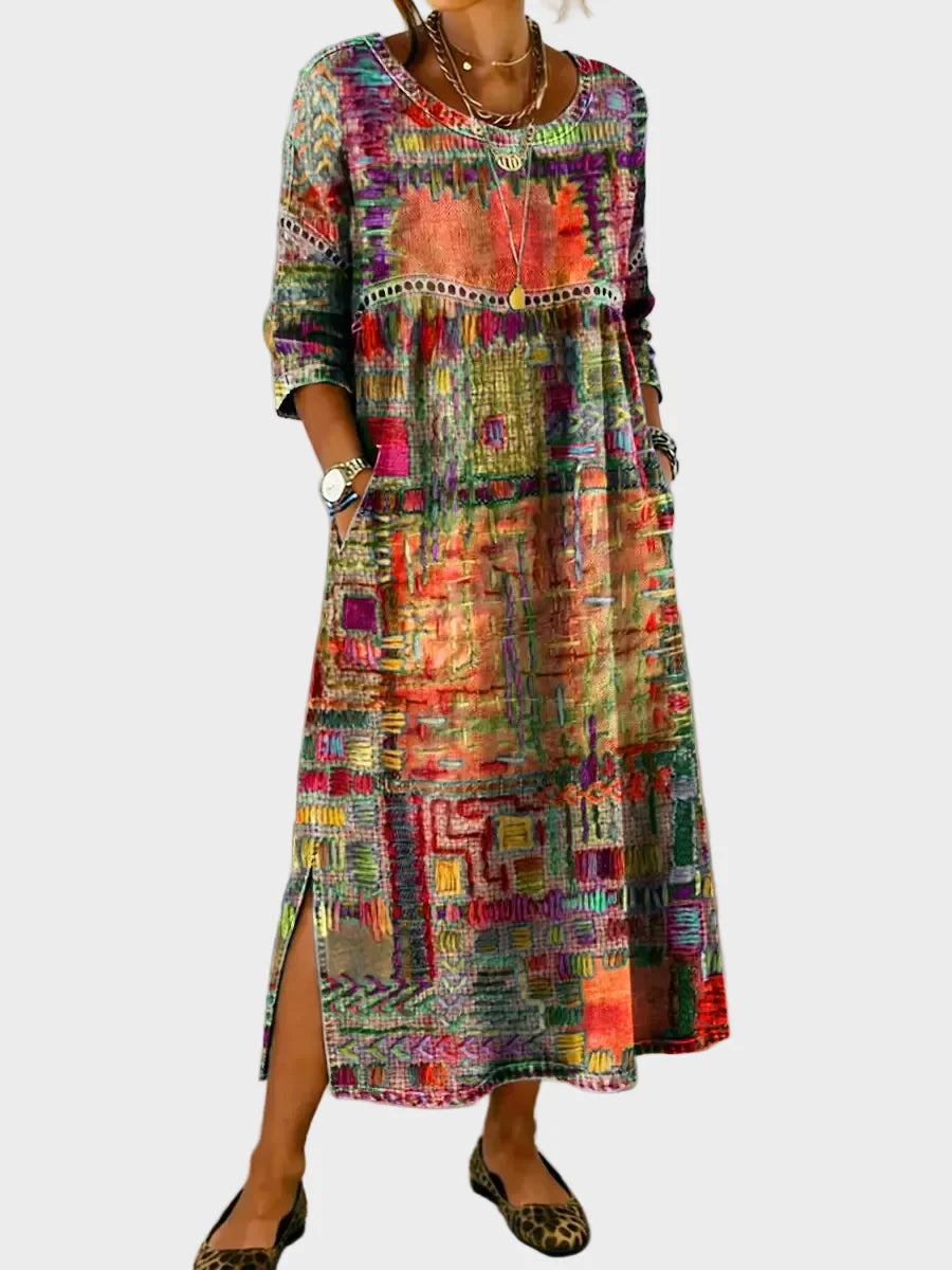 Inaya - Denim dress with ethnic patchwork