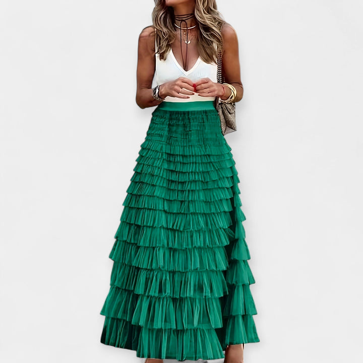 Valerie - Boho Skirt with Mesh Satin Trim
