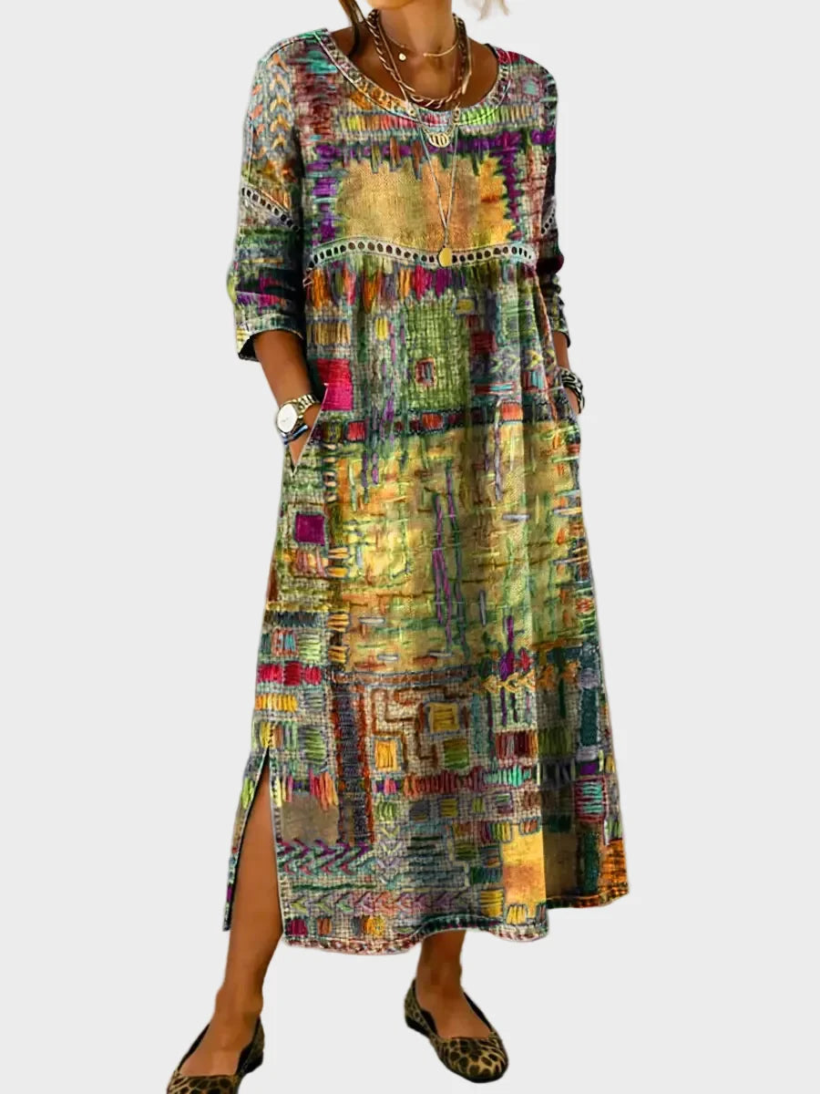 Inaya - Denim dress with ethnic patchwork