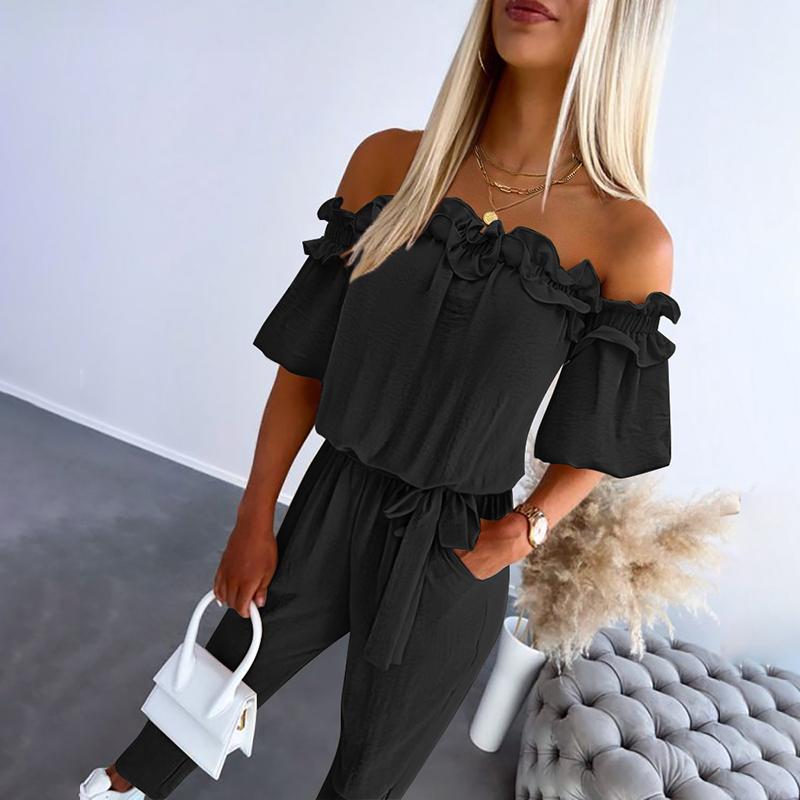 Nikola – Elegant jumpsuit with bare shoulders and a tie at the waist