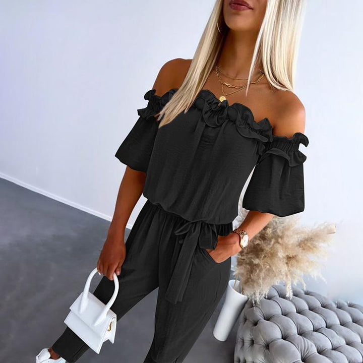Nikola – Elegant jumpsuit with bare shoulders and a tie at the waist