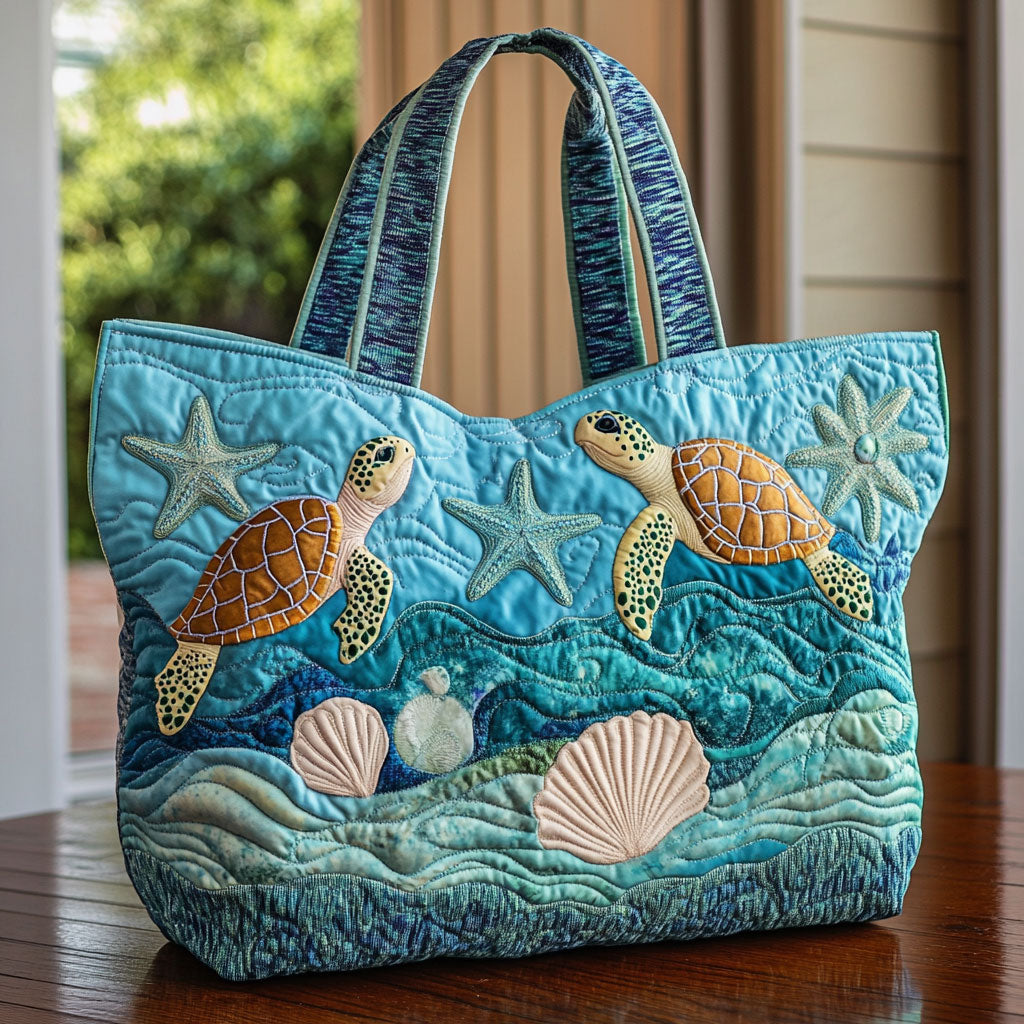 Sea Turtle Whisper Quilted Tote Bag
