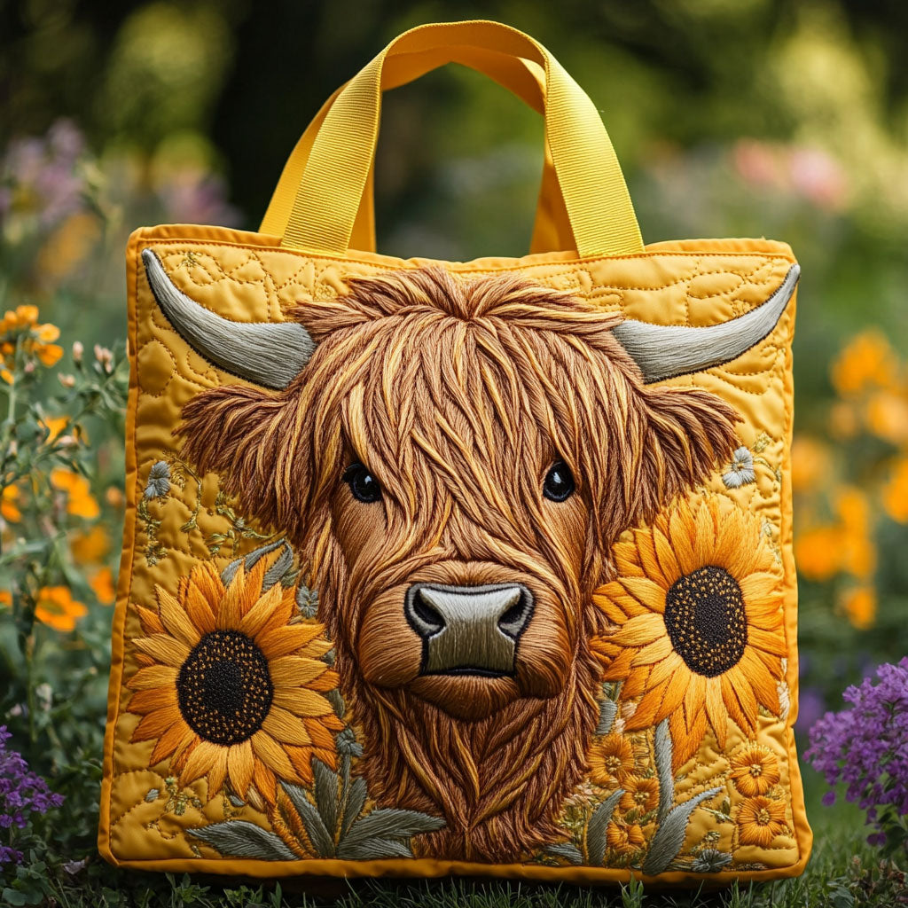 Highland Cow Quilted Tote Bag