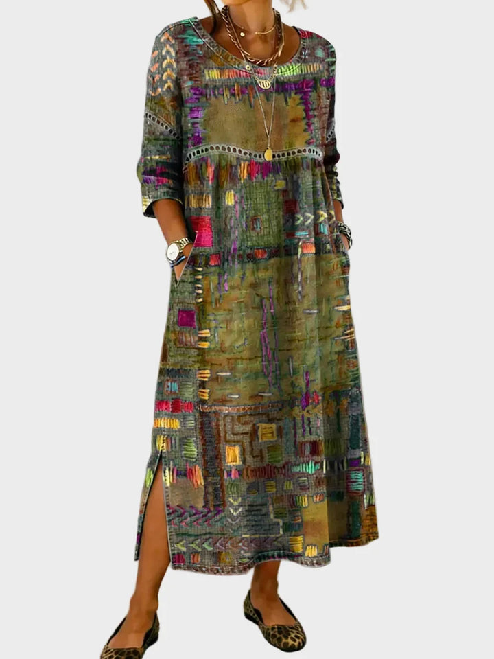 Inaya - Denim dress with ethnic patchwork