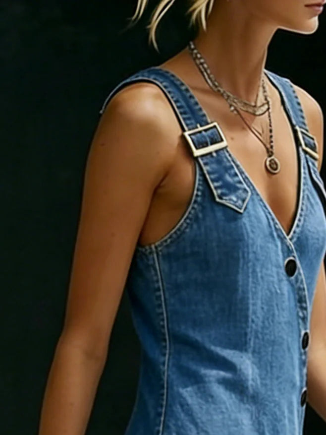Anna - Long Denim Dress with Buttons