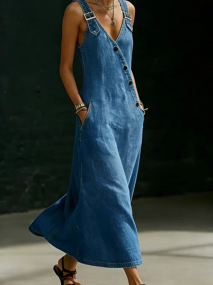 Anna - Long Denim Dress with Buttons