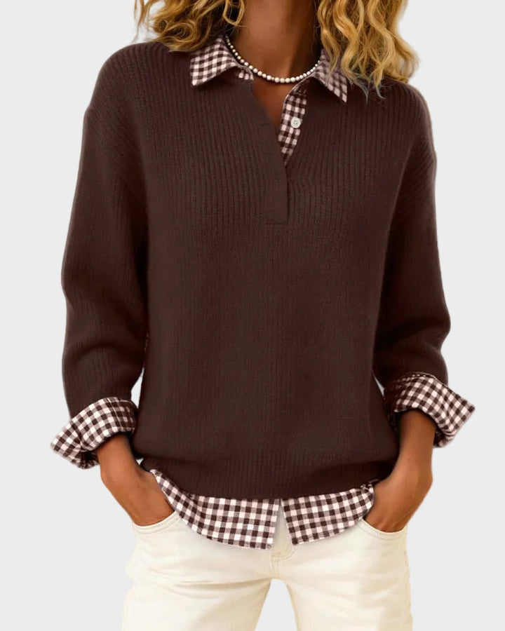 Viktoria - Colourful sweater with a checkered patchwork pattern