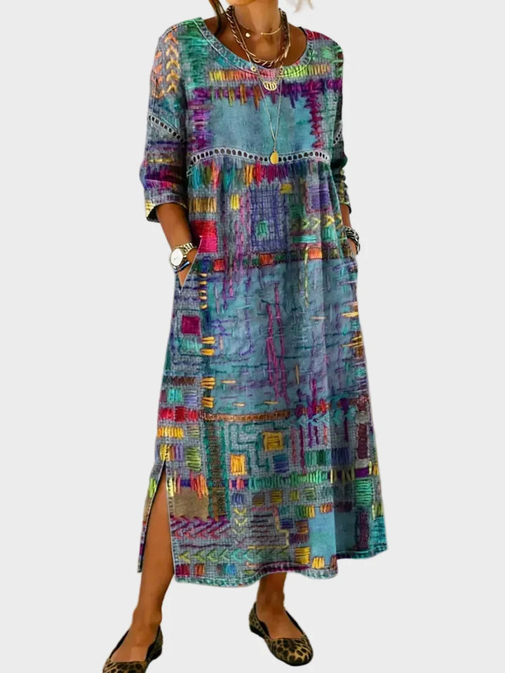 Inaya - Denim dress with ethnic patchwork