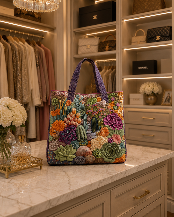 Quilted Tote Bag - Succulent Garden