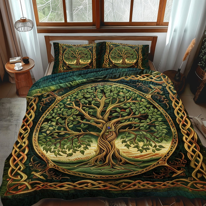 Majestic Tree of Life Celtic 3-Piece Quilted Bedding Set