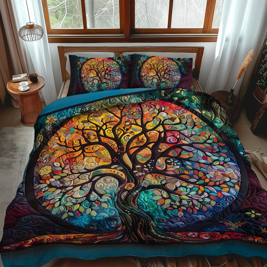 Intricate Celtic Tree of Life 3-Piece Quilted Bedding Set