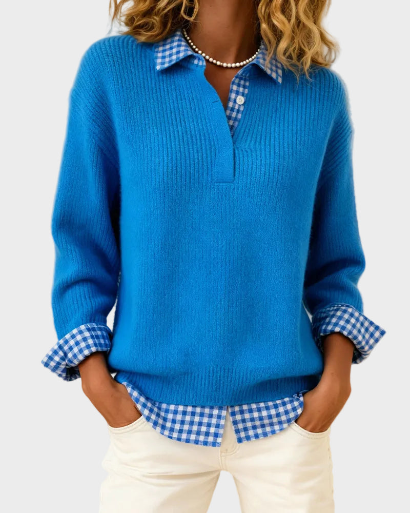 Viktoria - Colourful sweater with a checkered patchwork pattern