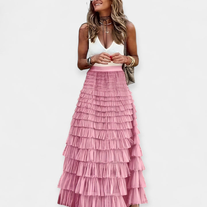 Valerie - Boho Skirt with Mesh Satin Trim