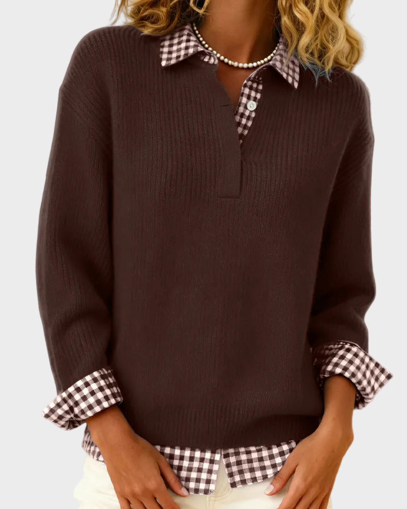 Viktoria - Colourful sweater with a checkered patchwork pattern
