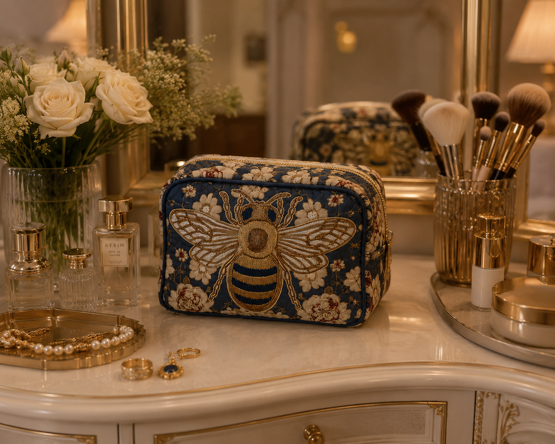 Bee Charm Quilted Makeup Bag