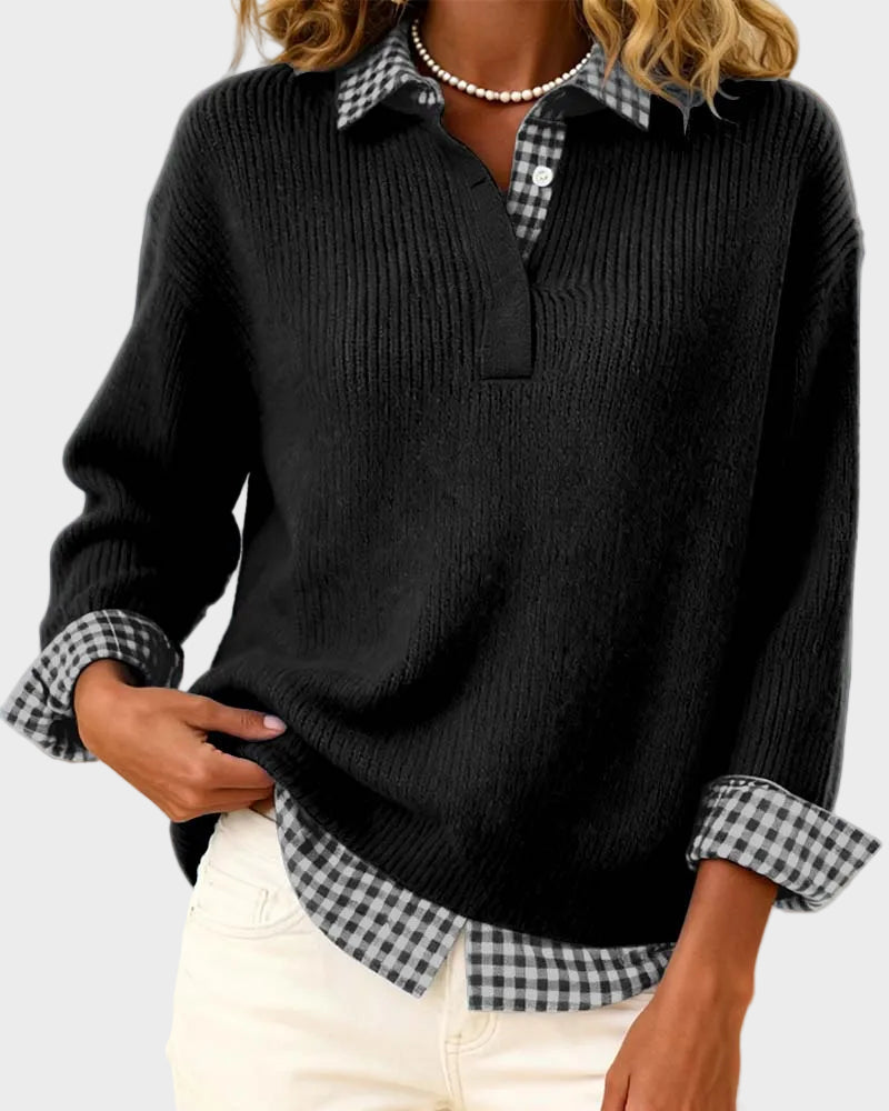 Viktoria - Colourful sweater with a checkered patchwork pattern