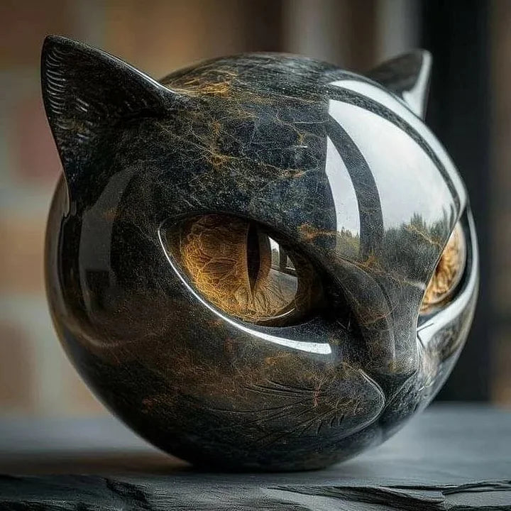 Stone Statue of a Black Cat – Symbol of Happiness and Style