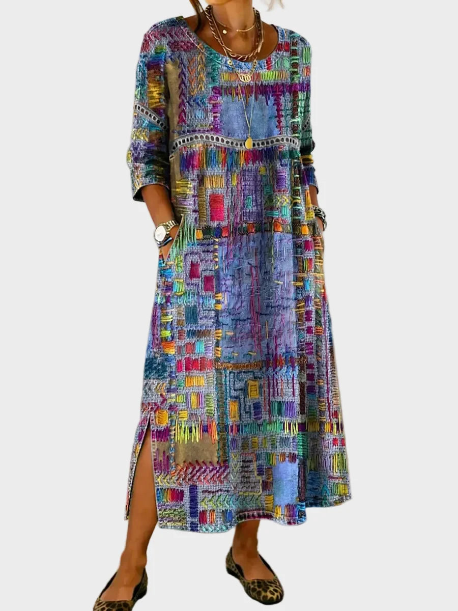 Inaya - Denim dress with ethnic patchwork