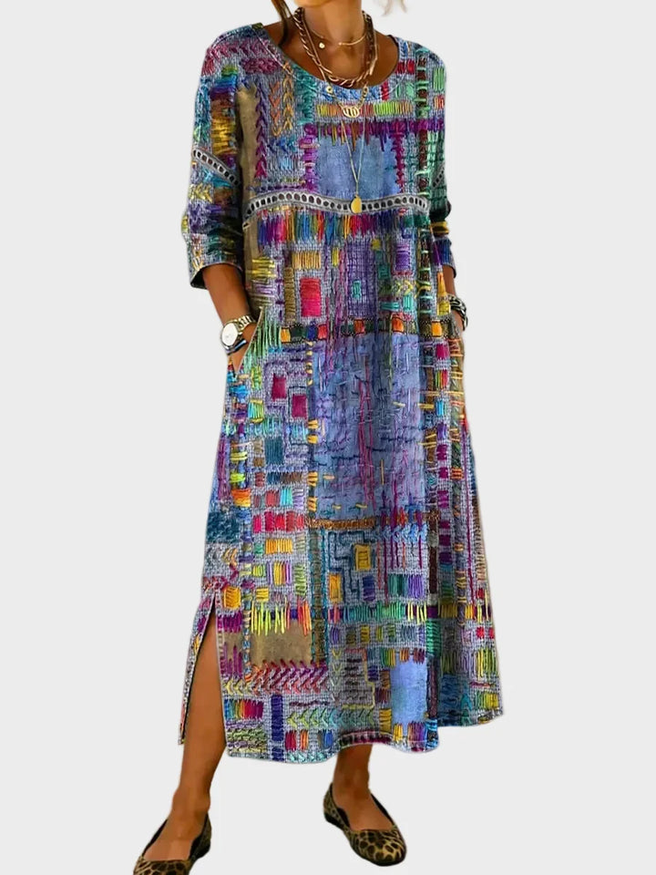 Inaya - Denim dress with ethnic patchwork