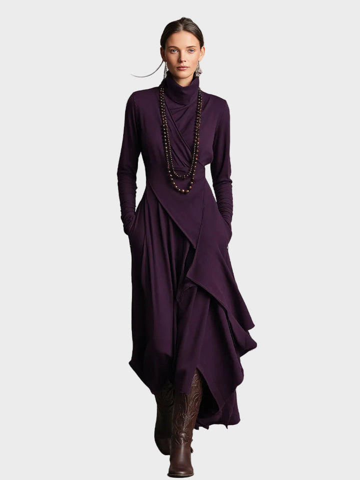Teresa - Asymmetrical knitted maxi dress with a turtleneck