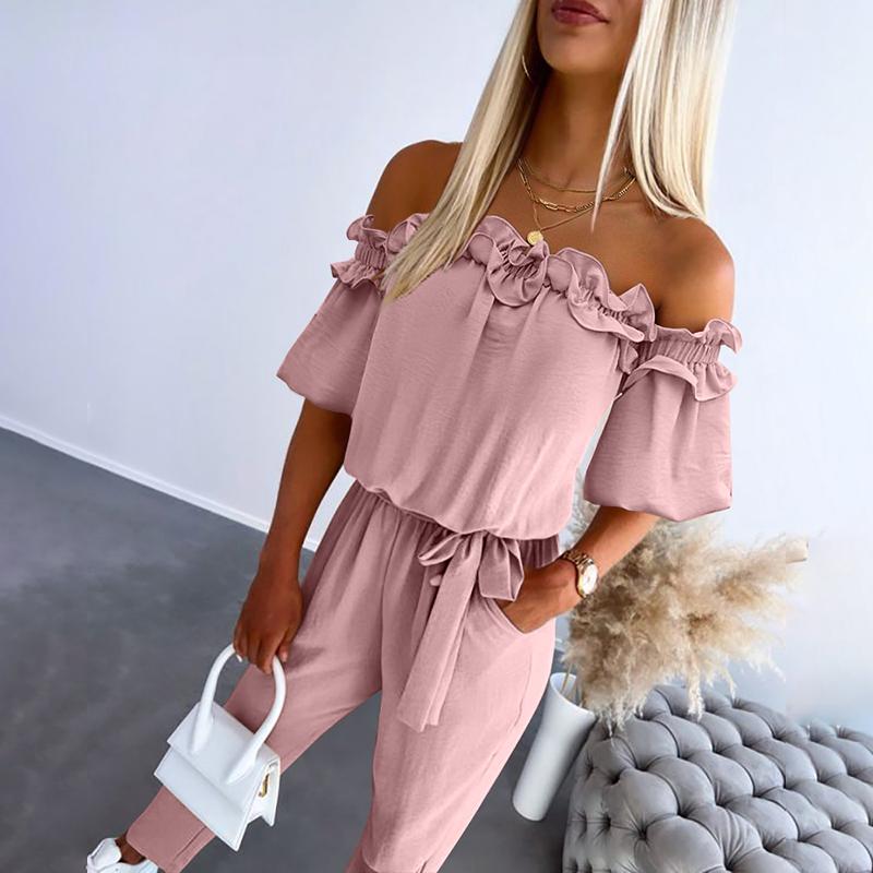 Nikola – Elegant jumpsuit with bare shoulders and a tie at the waist