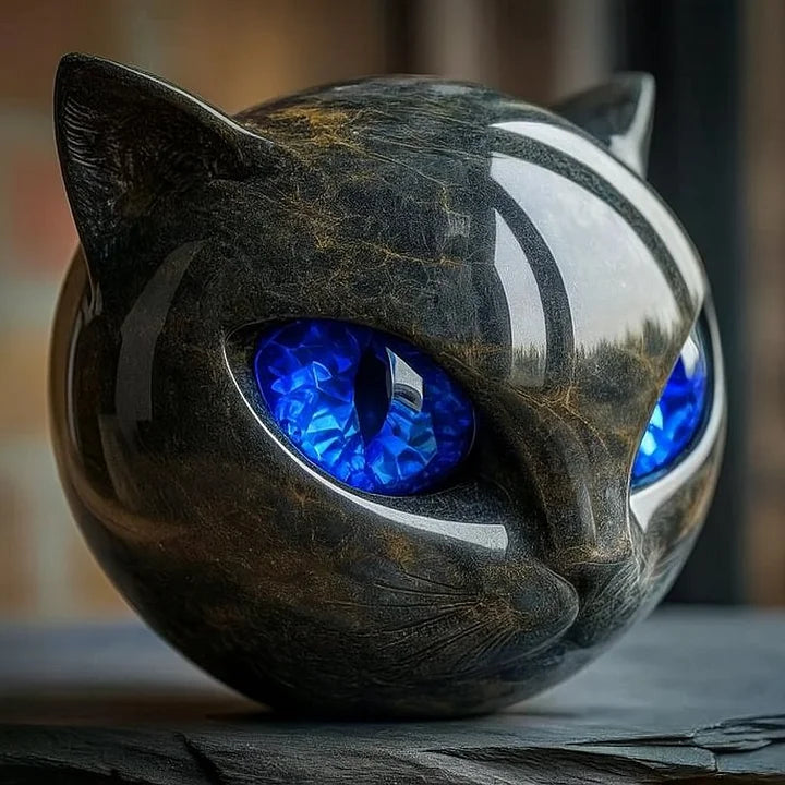 Stone Statue of a Black Cat – Symbol of Happiness and Style