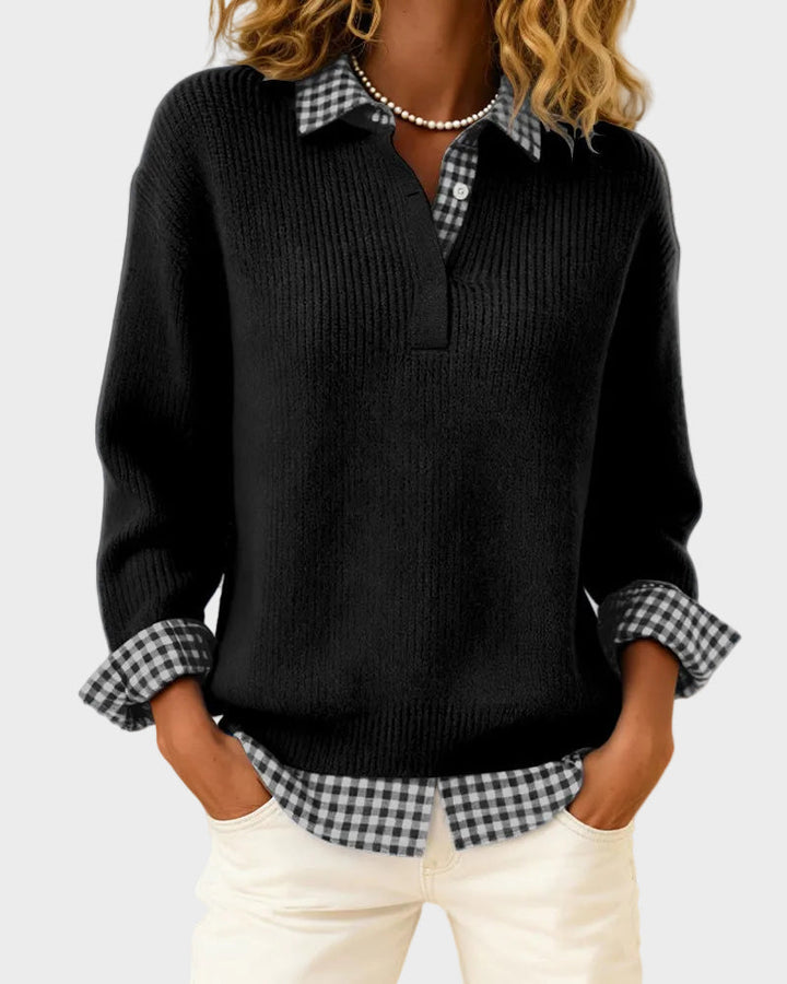 Viktoria - Colourful sweater with a checkered patchwork pattern
