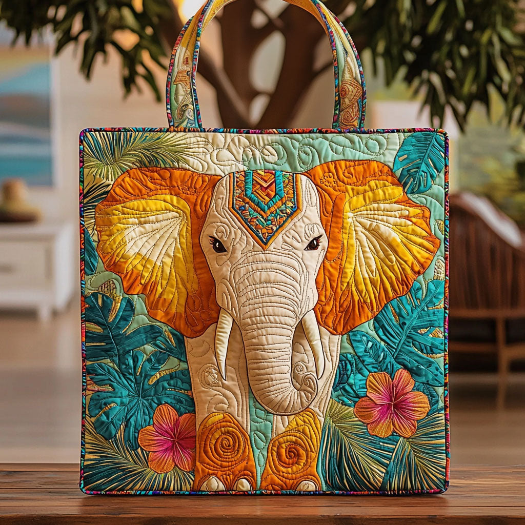 Vibrant Tropical Elephant Quilted Tote Bag
