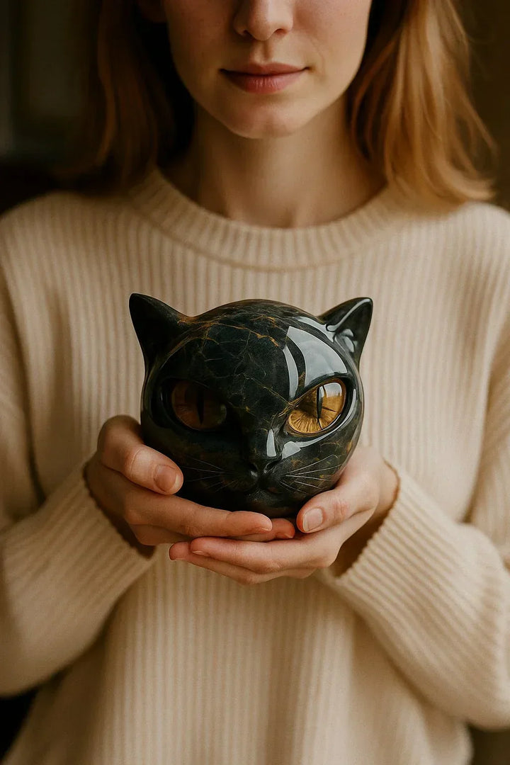 Stone Statue of a Black Cat – Symbol of Happiness and Style