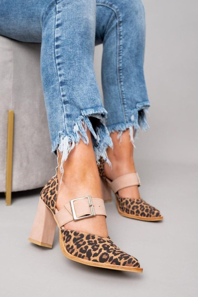 Selveta - Leopard-print suede sandals with a stable heel