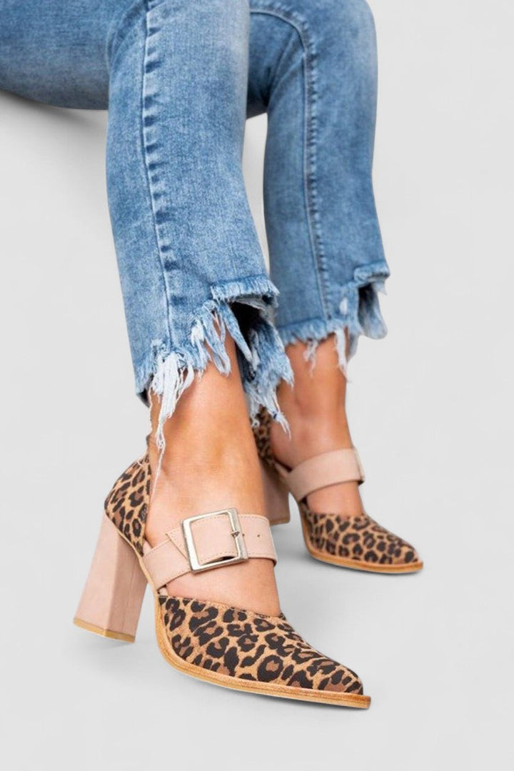 Selveta - Leopard-print suede sandals with a stable heel