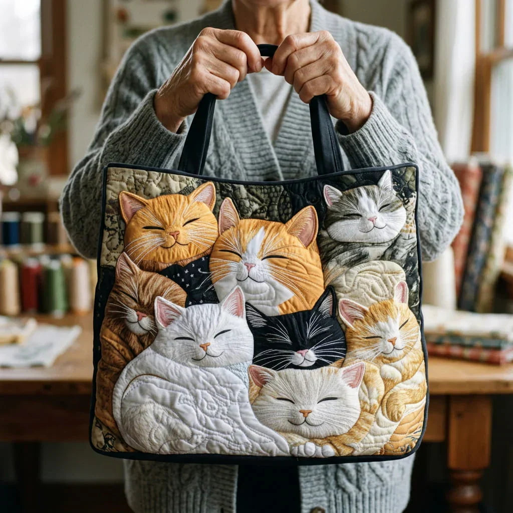 Quilted Tote Bag - Sleeping Kittens