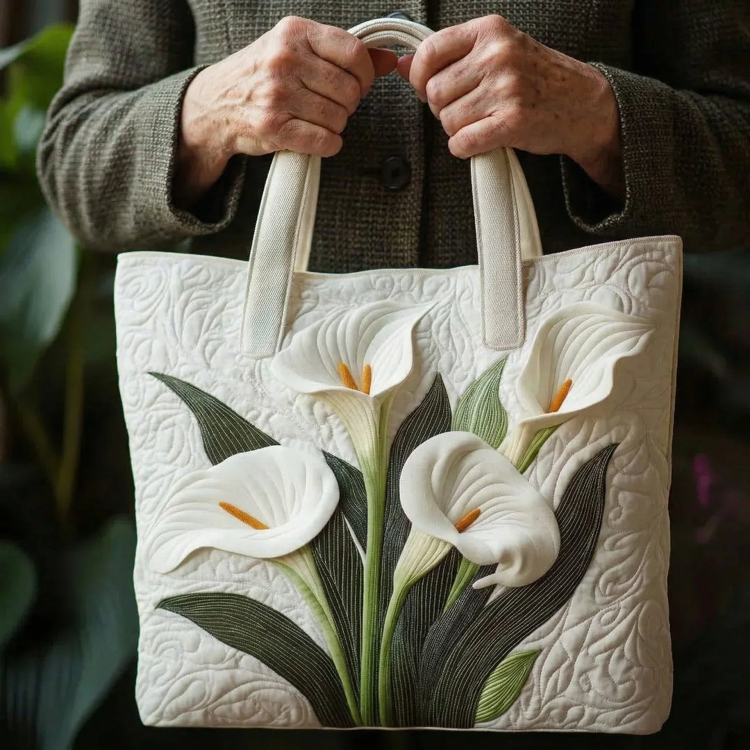 Quilted Tote Bag - White Calla Lilies