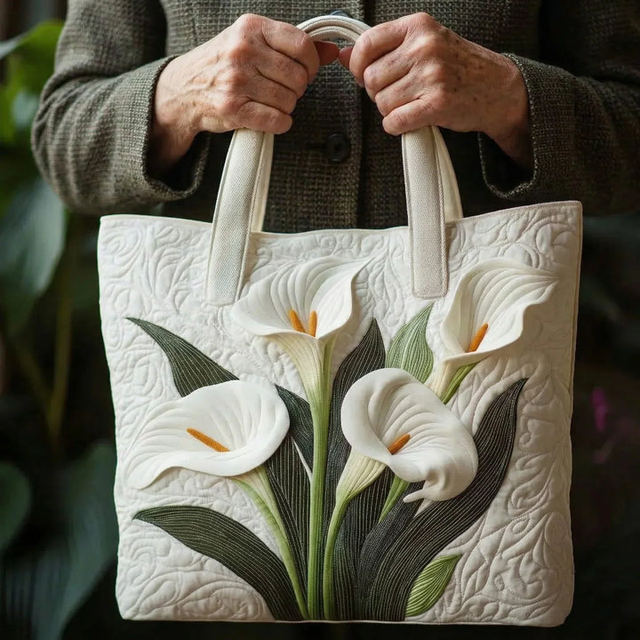 Quilted Tote Bag - White Calla Lilies