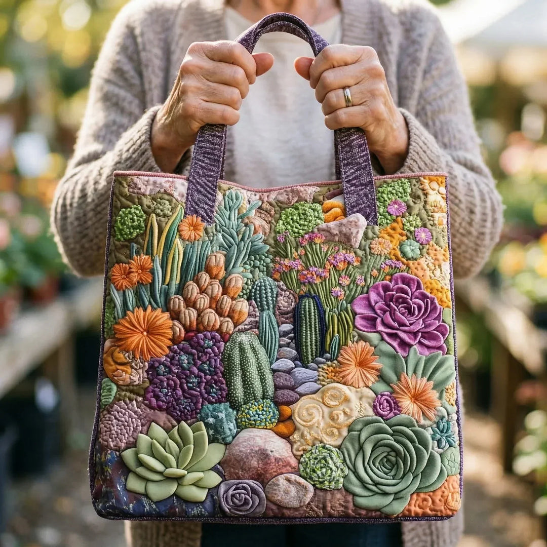 Quilted Tote Bag - Succulent Garden